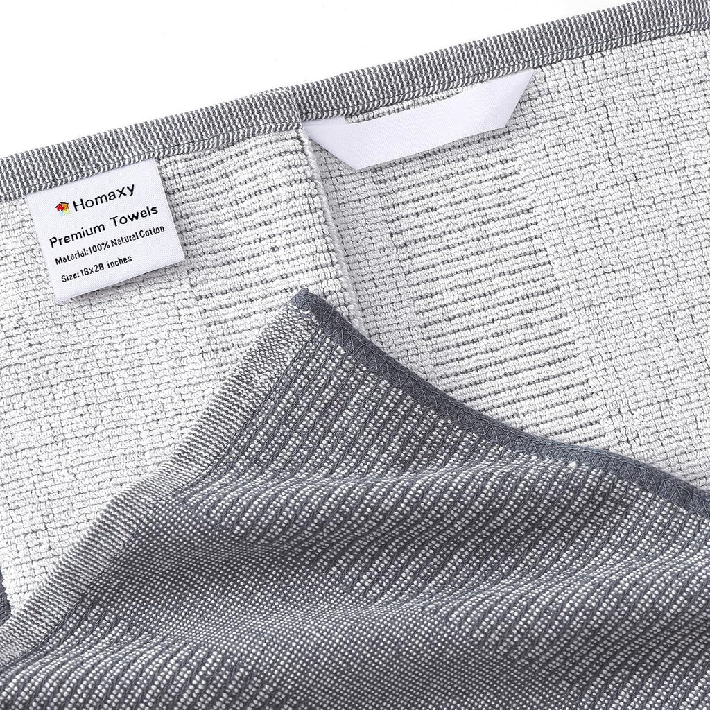380 GSM Cotton Premium Kitchen Towels 6 Pack, 18"x 28", Grey | Flat and Terry Dish Towels, Highly Absorbent Tea Towel
