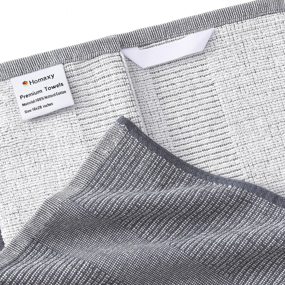 380 GSM Cotton Premium Kitchen Towels 6 Pack, 18"x 28", Grey | Flat and Terry Dish Towels, Highly Absorbent Tea Towel