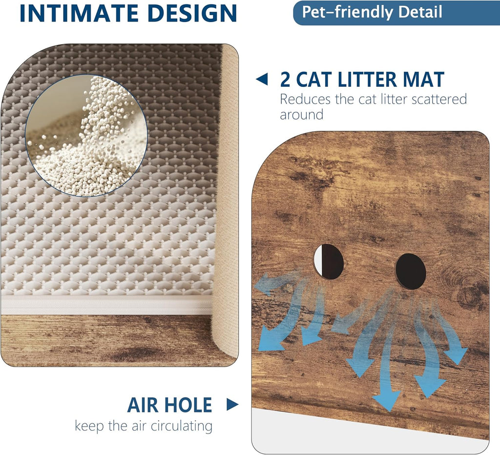 Cat Litter Box Enclosure Furniture, Hidden Cabinet with Scratching Post