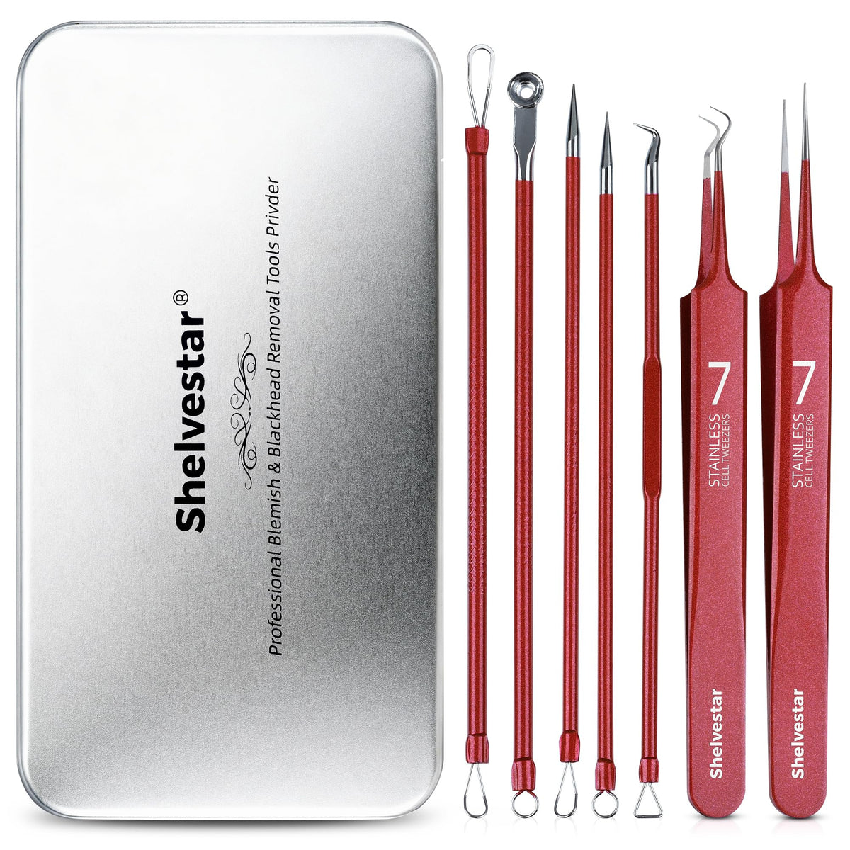 7PCS Blackhead Remover Tools, Pimple Extractor, Rose Red