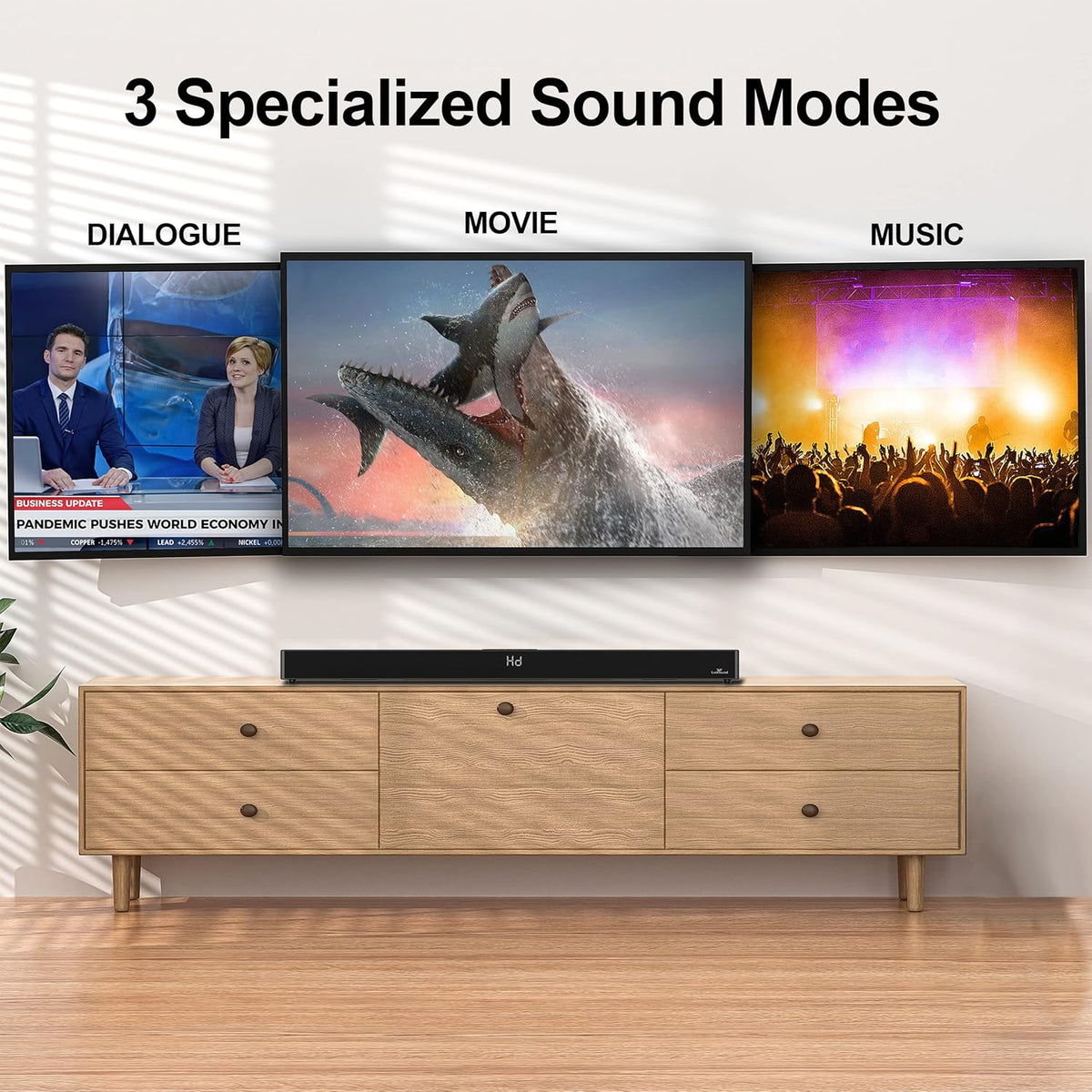 2.1 Soundbar with Dual Built-in Subwoofers for TV, 36 Inch | Dual down-firing subwoofers, 140W output, 4 EQ modes
