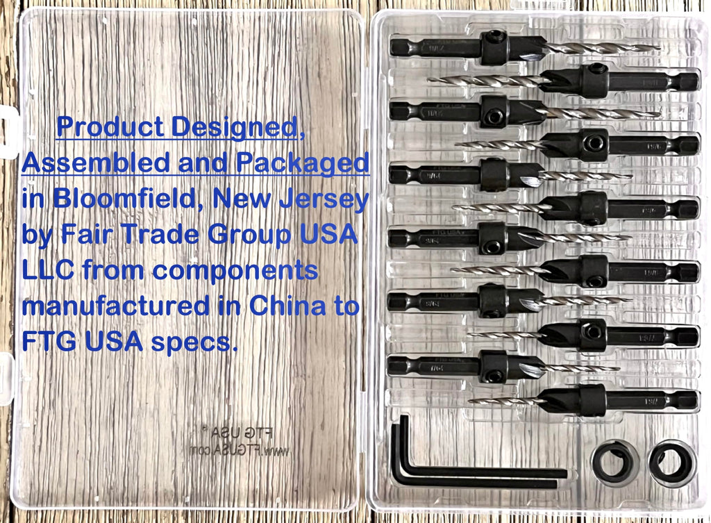 FTG USA Countersink Drill Bit Set 3 Pc #4, 6 Pc #6, 3 Pc #8, Tapered Bits