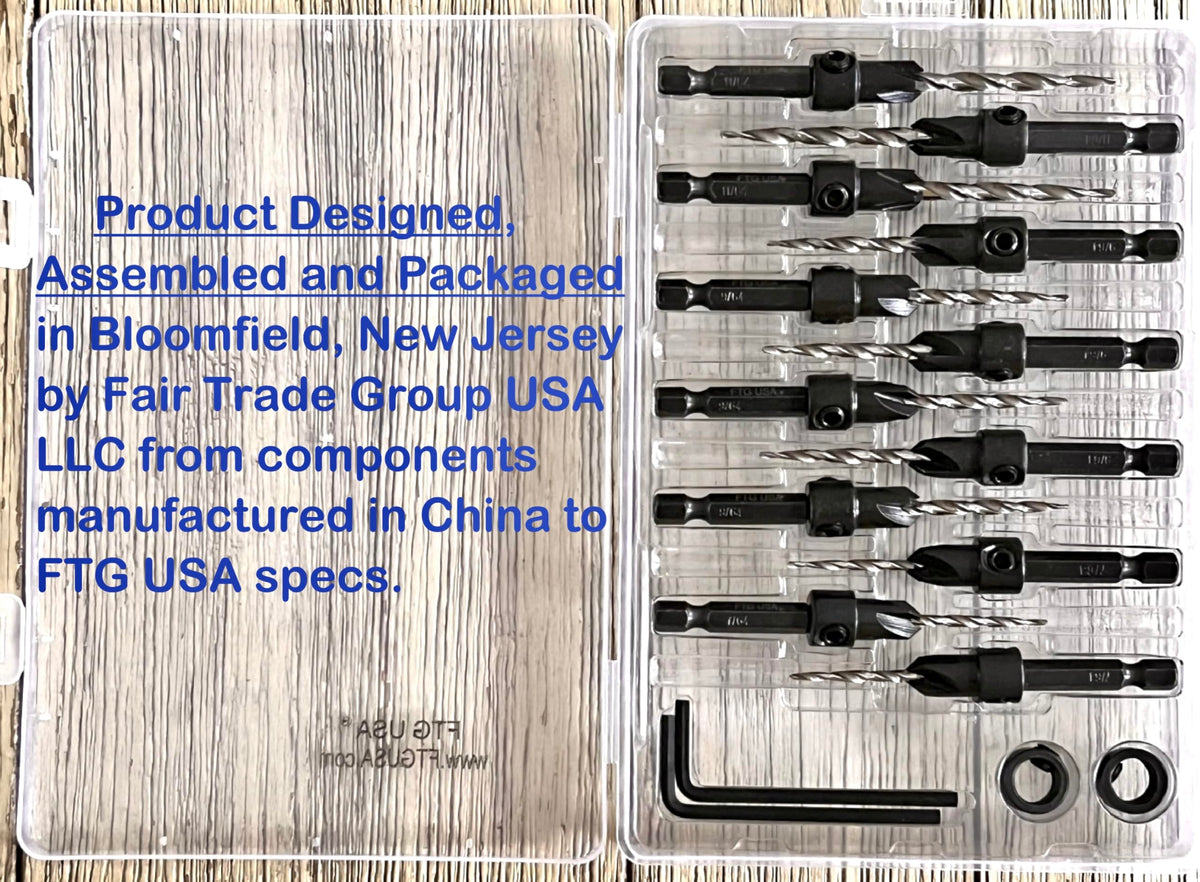 FTG USA Countersink Drill Bit Set 3 Pc #4, 6 Pc #6, 3 Pc #8, Tapered Bits