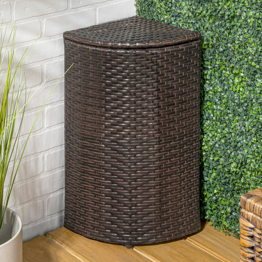 Chloe 10 Gal Wicker Corner Outdoor Trash Can, Brown