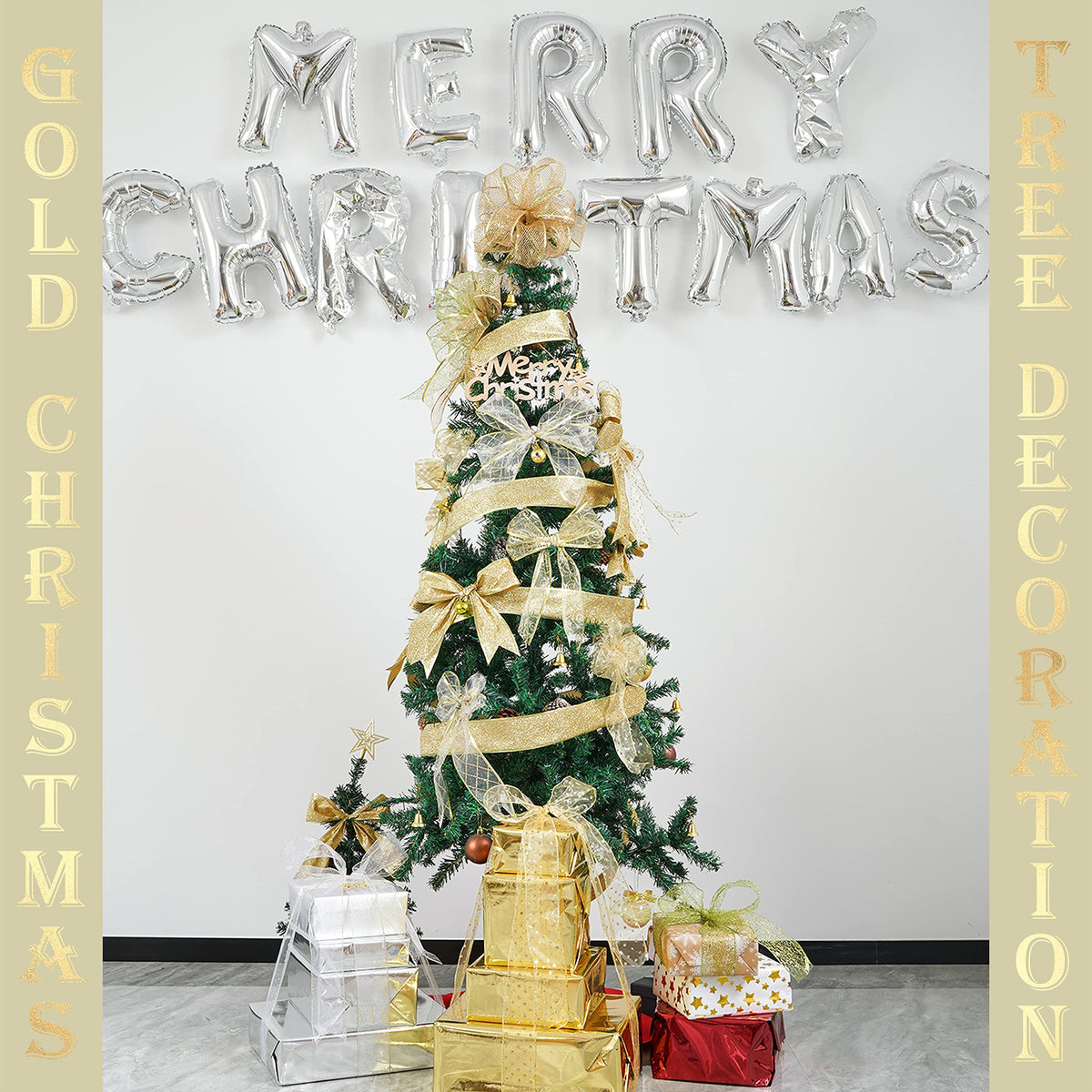 MEEDEE White and Gold Ribbon for Christmas Tree 2.5 Inch 6 Rolls 36 Yards Christmas Ribbons Gold Ribbons for