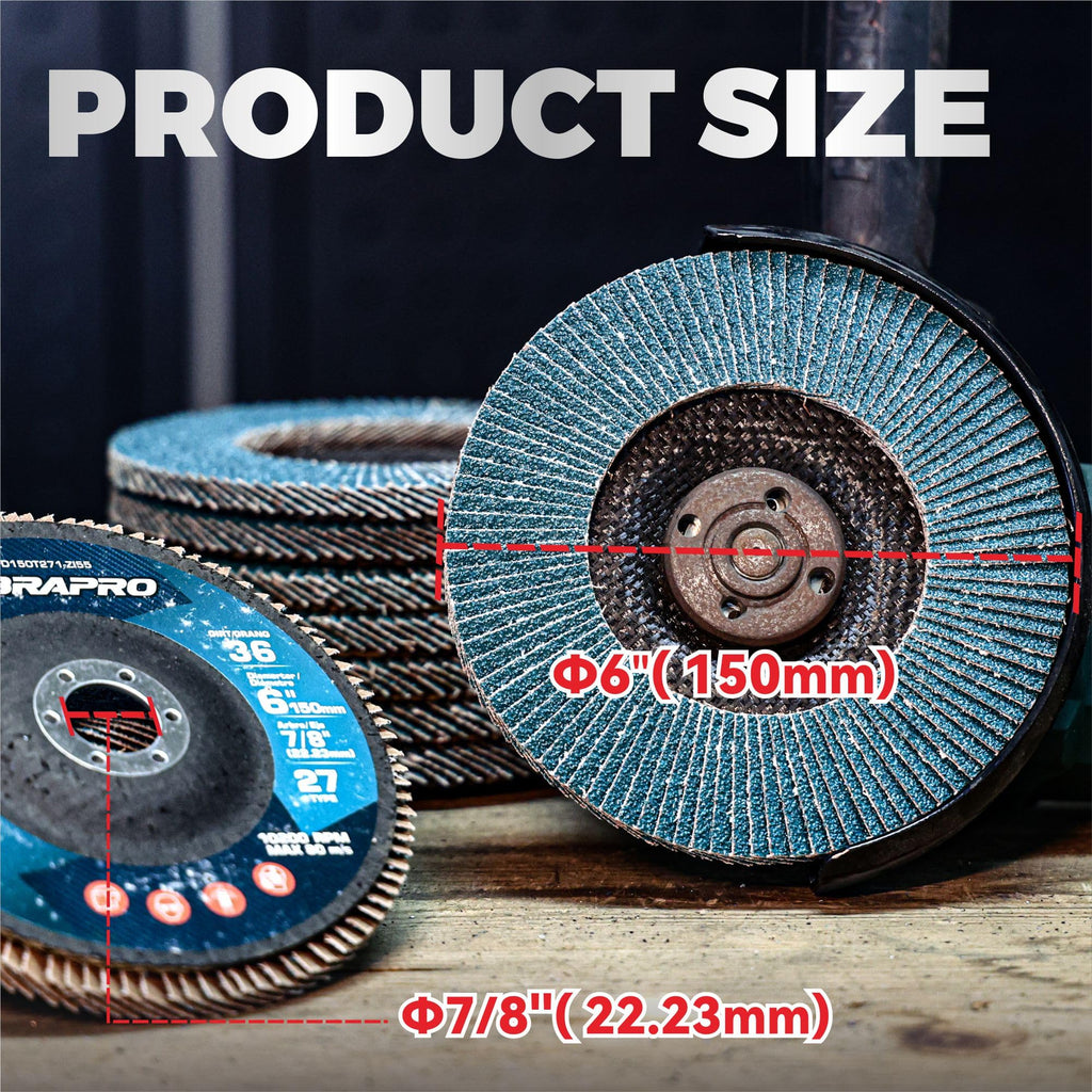 10 Pcs 6" x 7/8" Zirconia Flap Disc, T27 Grinding Disc 36/40/60/80/120Grit