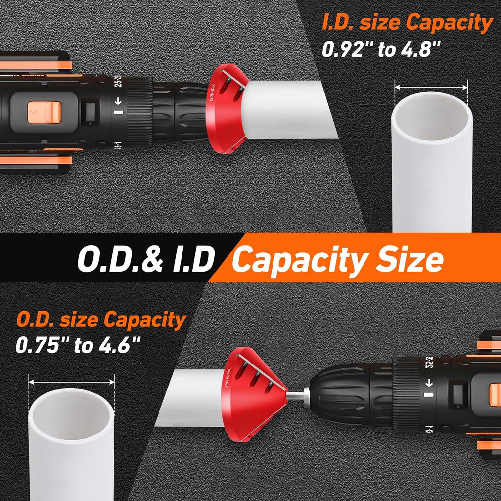 2 in 1 Inner-Outer PVC Deburring Tool, PVC Chamfer Tool, Pipe Deburring Reamer Plumbing Tool for OD 0.75" to 4.6", ID