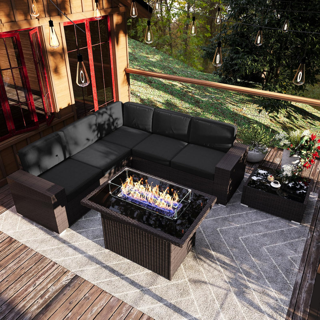 7 Pieces Patio Furniture Set with 44" Propane Gas Fire Pit Table