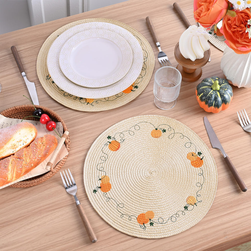 Round Fall Placemats Set of 4 PP Pumpkin Placemats