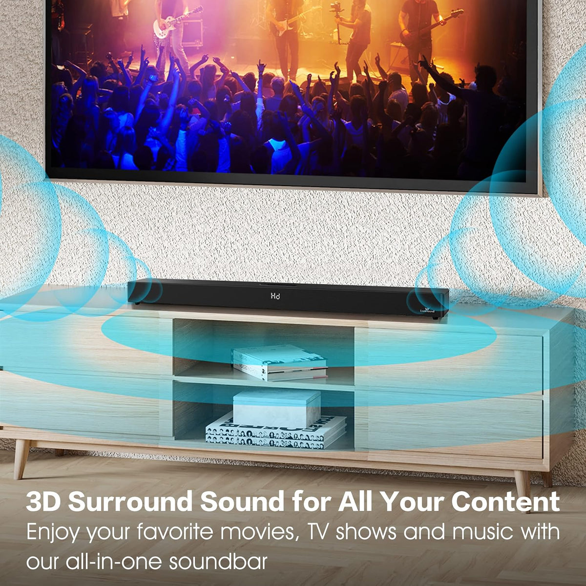 2.1 Soundbar with Dual Built-in Subwoofers for TV, 36 Inch | Dual down-firing subwoofers, 140W output, 4 EQ modes