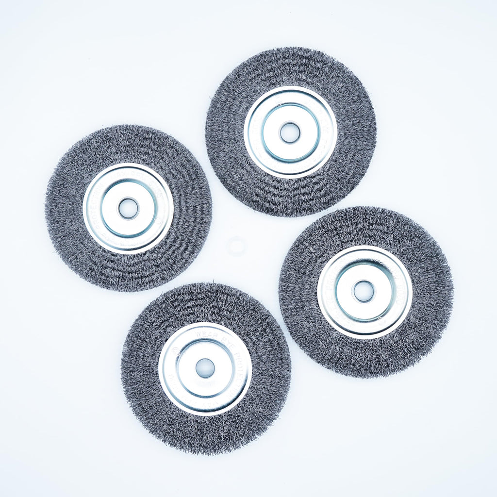 Eco Walker 6inch Bench Wire Wheel Brush Set for Bench Grinder - Coarse & Fine Crimped Carbon Steel (0.012in & 0.008in), 1/2in & 5/8in Arbor - Rust, Burr, Paint, and Corrosion Removal (4)