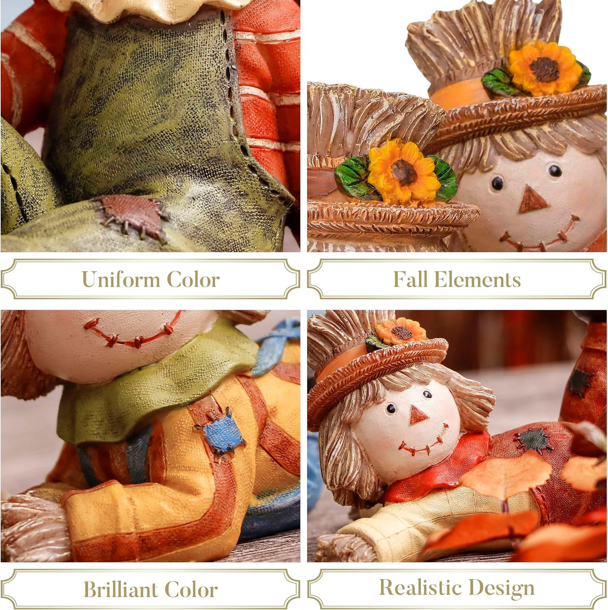 Scarecrow Fall Decorations for Home, 3 Pcs Fall Decor for Table Indoor Outdoor, Resin Thanksgiving Decorations Garden
