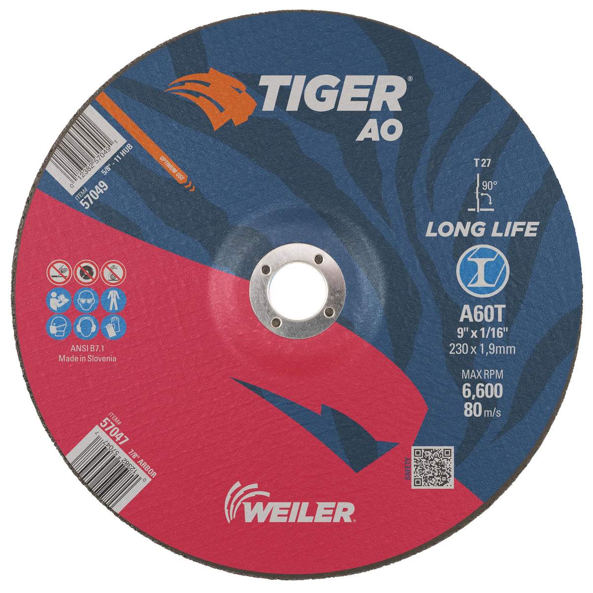 Weiler 57047 9 Inch Cutting Wheel, Tiger AO Steel/Metal Long Life Performance Cutting, 1/16" A60T Type 27 7/8" Arbor, Pack of 25