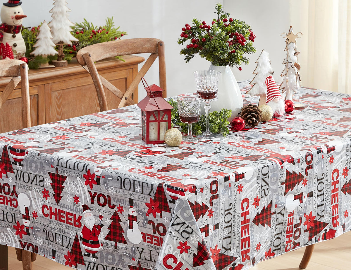 Christmas Joy & Cheer 52 x 70 Inch Rectangle Vinyl Tablecloth