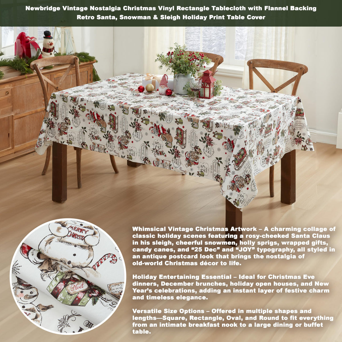 Vintage Nostalgia Christmas 60x84 Inch Rectangle Vinyl Tablecloth