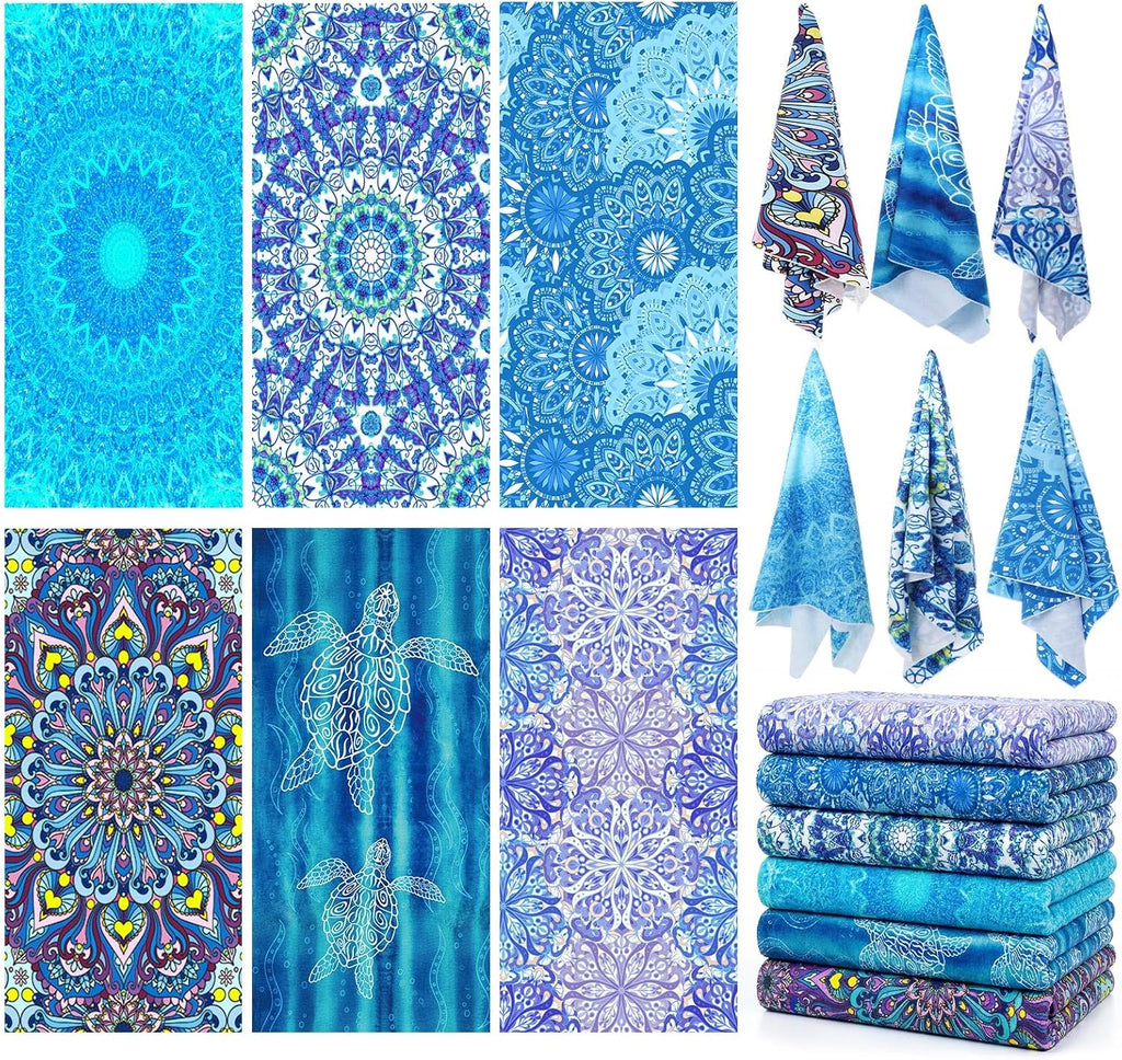 6 Pcs Oversized Beach Towels Set Sand Free Quick Dry Pool Towels Absorbent Camping Travel Blankets Set for Women Men