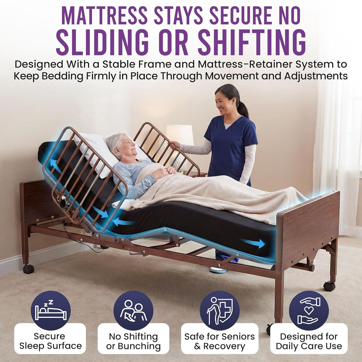 Full Electric Hospital Bed Package (Full Electric Home Hospital Bed Package w/Foam Mattress, Half Rail Set)