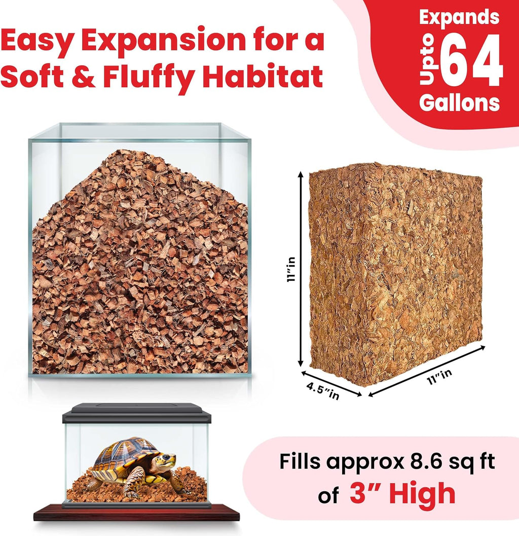 ReptiCare Compressed Coconut Chip Substrate for Reptiles 64 Quart Coco Husk Bedding Block for Ball Pythons, Snakes
