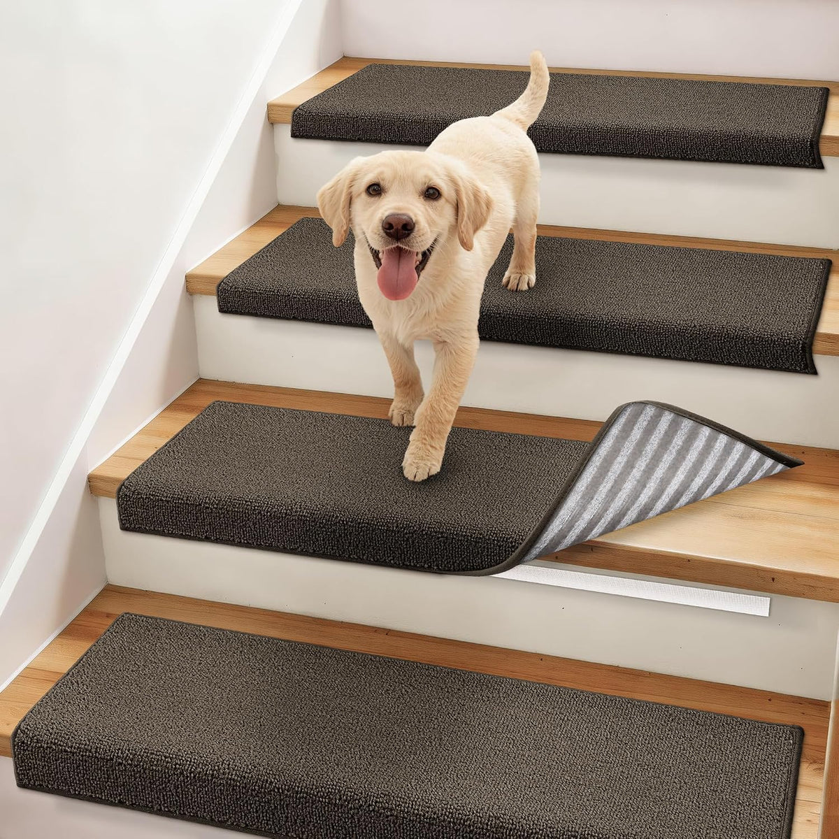 Bullnose Carpet Stair Treads Stair Protector 11"x30",14Pc,Brown