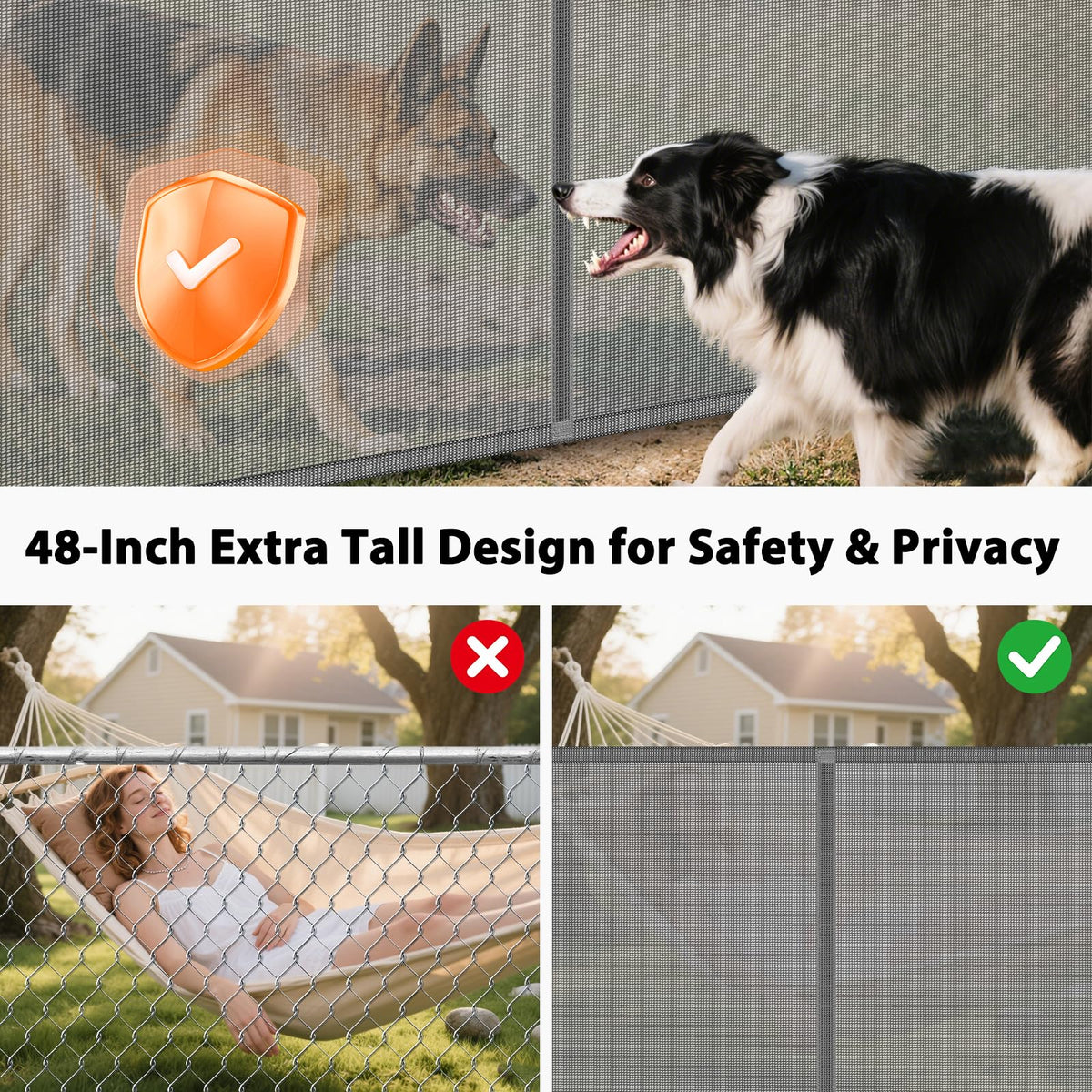 250" Extra-Wide Retractable Indoor/Outdoor Mesh Pet & Child Safety Gate with One-Hand Safety Lock for Wide Openings, Patios & Stairways