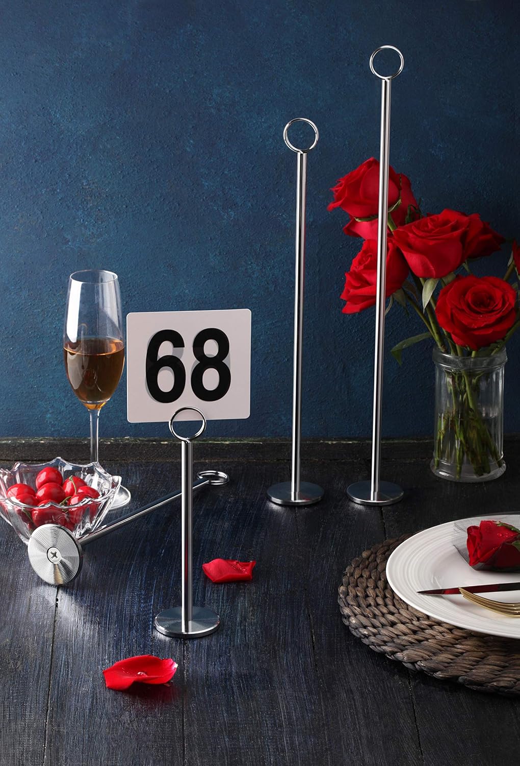 Ring-Clip Table Number Holder / Place Card Stand, 8 Inch, Silver, Set of 12