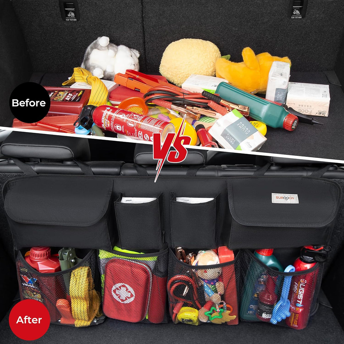 Car Trunk Organizer, LARGE CAPACITY(43 x 19 in) Car Storage Bag with 8 Pockets, 7X Upgraded Trunk Storage Organizer