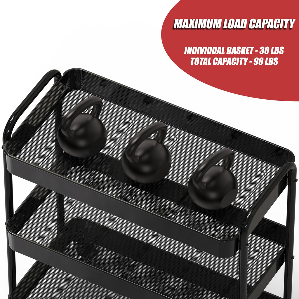26" Extra-Wide 3-Tier Heavy Duty Metal Utility Cart, Black