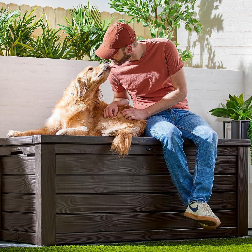 Westwood 150 Gal Outdoor Storage Box for Patio and Pool Accessories | Brown, Resin, Large, Weatherproof, Lockable