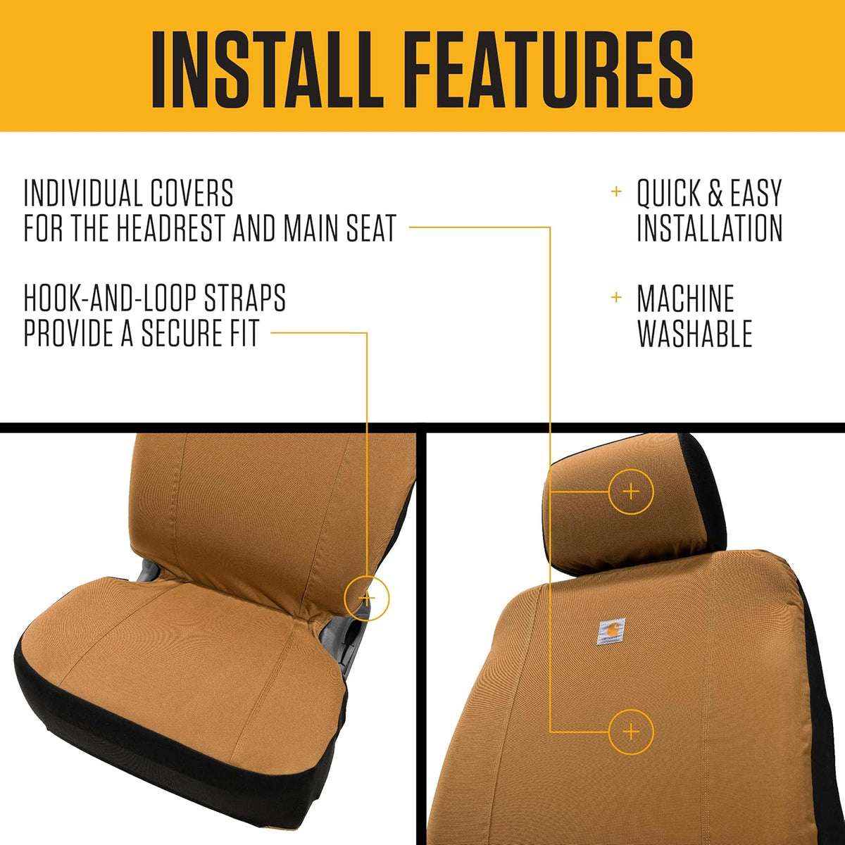 Universal Nylon Duck Canvas Fitted Bucket Seat Cover, Durable Seat Protection with Rain Defender, Single, Black
