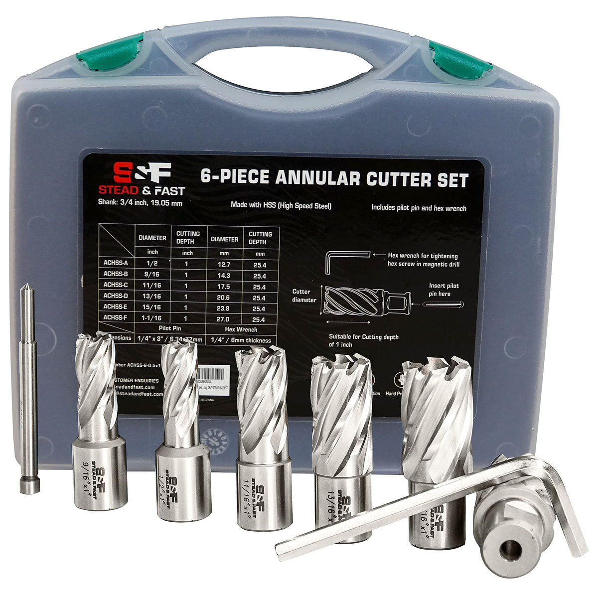 S&F STEAD & FAST Annular Cutter Set 6 Pcs, Diameter 1/2 to 1-1/16", DOC 1"