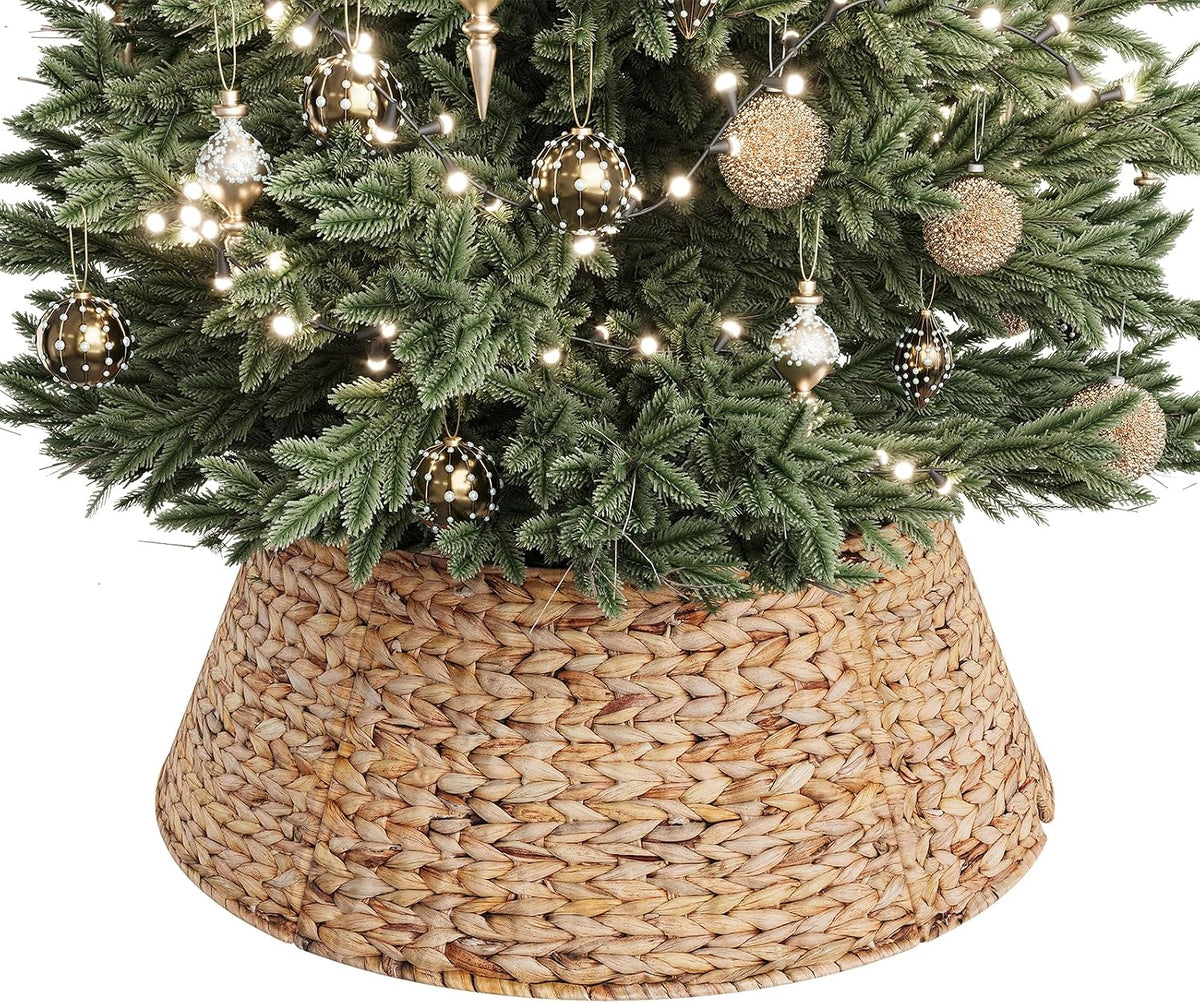 28-Inch Woven Rattan Christmas Tree Collar, Stylish Hyacinth 5-Piece Tree Skirt for Artificial Trees, Wicker Tree