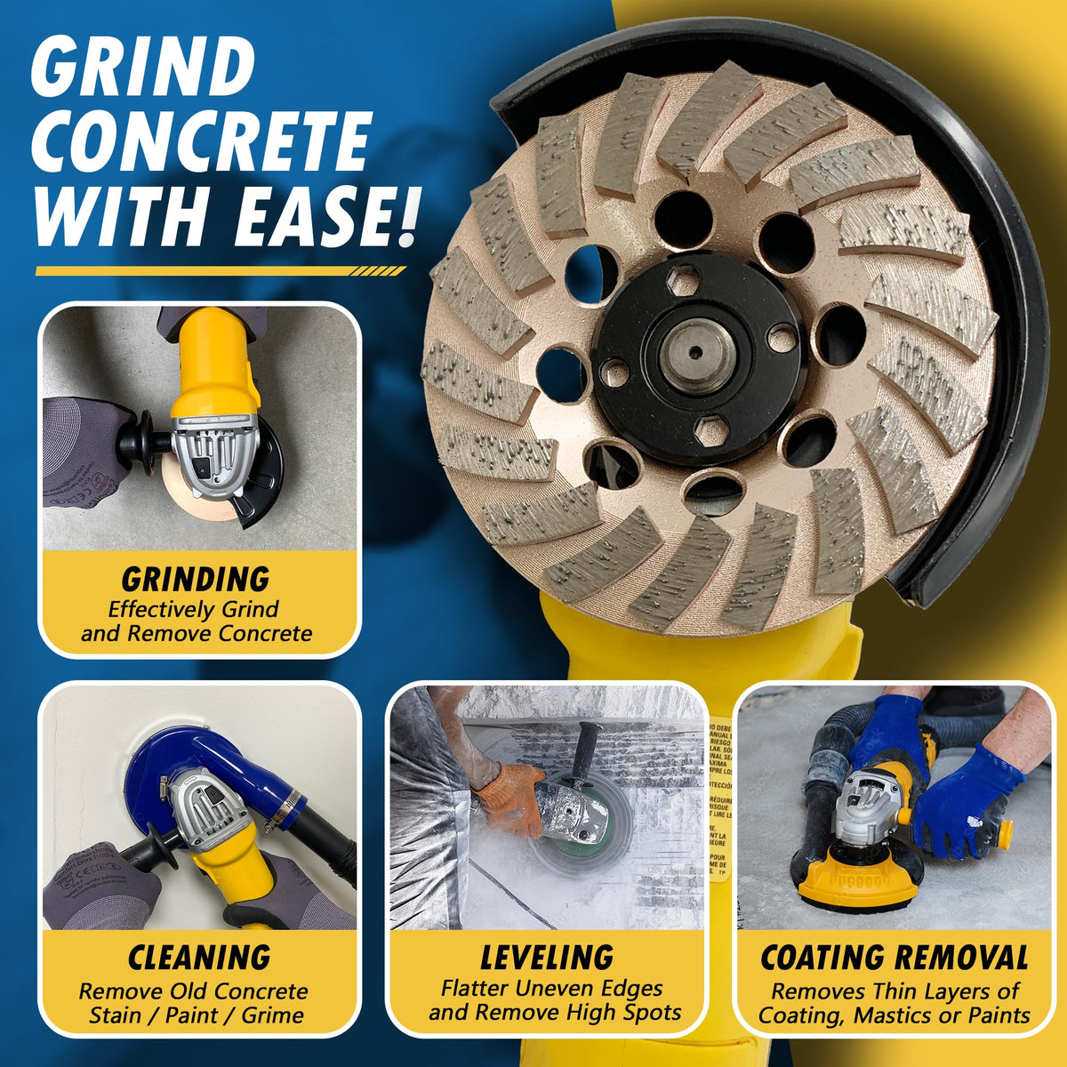 4.5" Diamond Grinding Wheel for Concrete Masonry 18 Segments 7/8"-5/8"