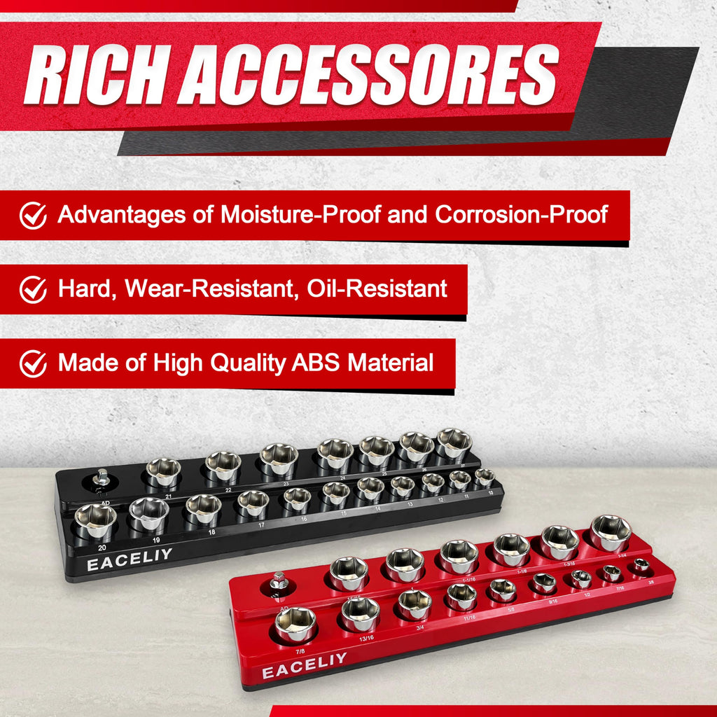 Magnetic Socket Organizer Set, 1/2", 1/4" and 3/8" SAE & Metric Deep & Shallow Tools Tray Holder Kit, holds 199pcs
