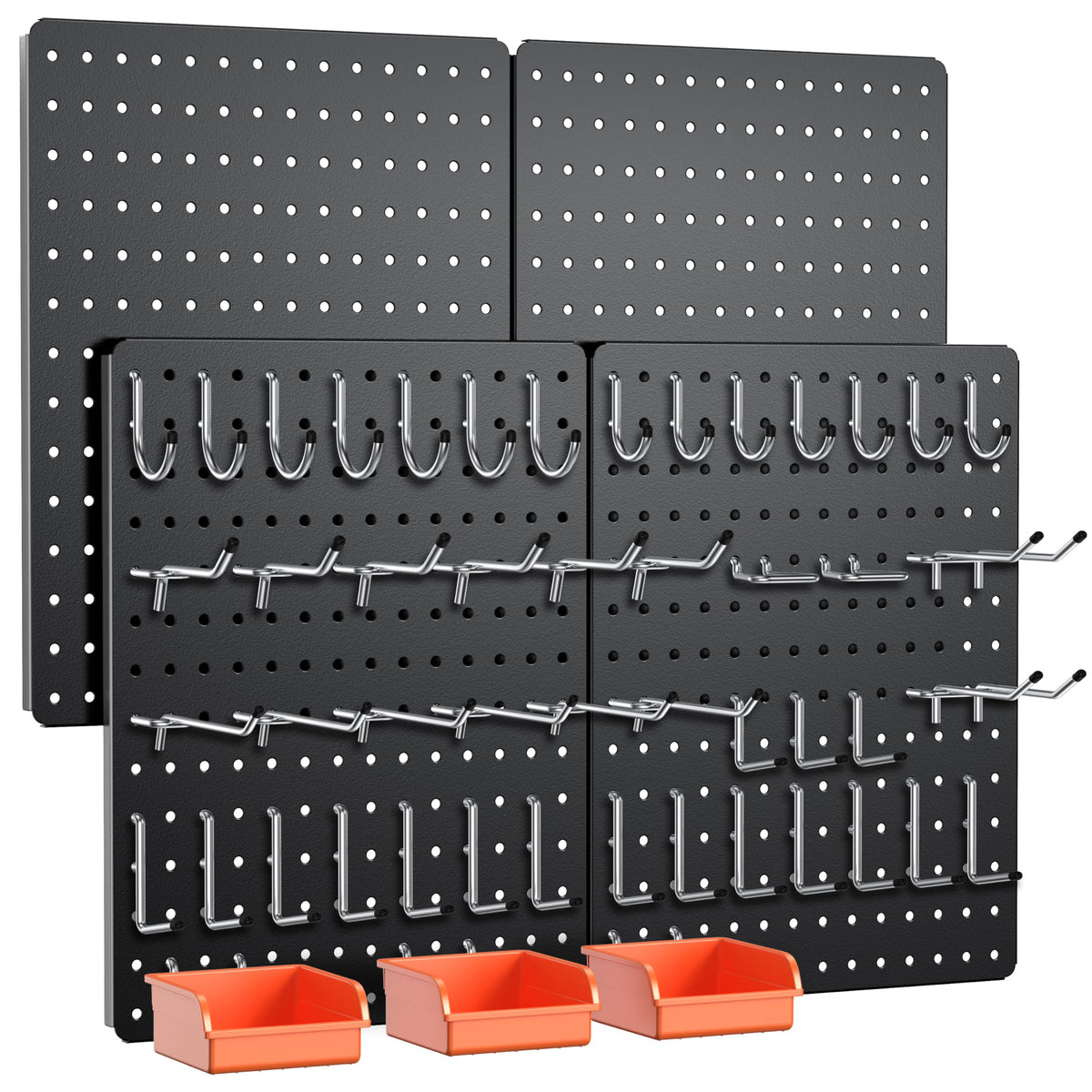 Peg Board, 4 Pack Black PegBoard Panels with 106 Accessories
