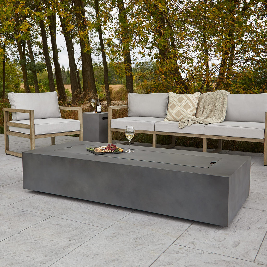 Aegean 70in Rectangle Fire Pit Table, Weathered Slate