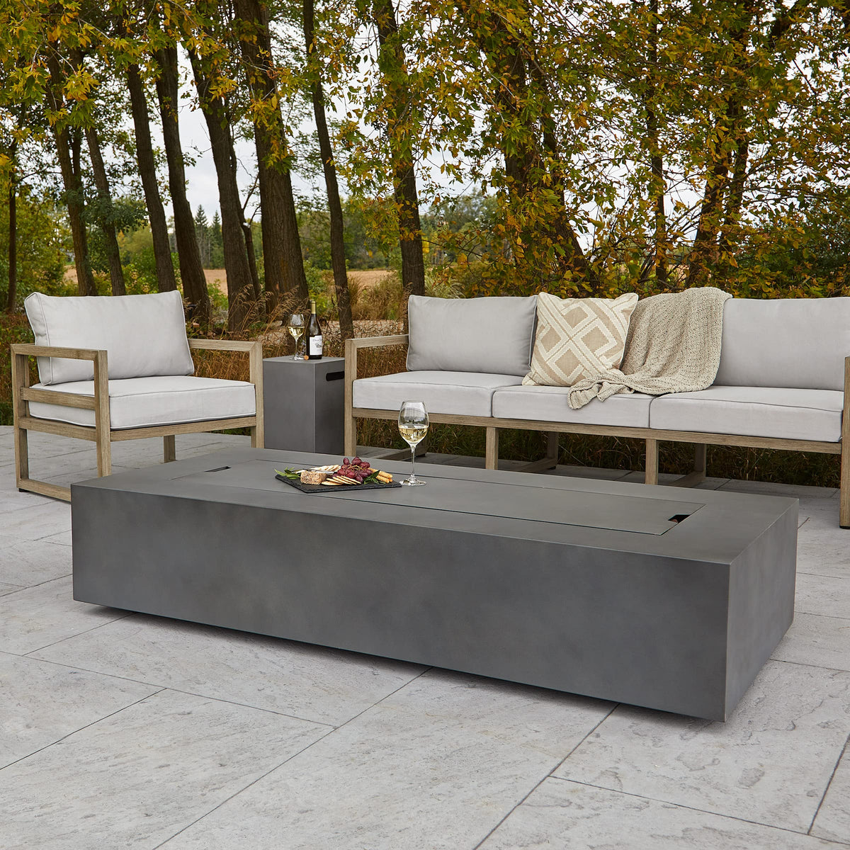 Aegean 70in Rectangle Fire Pit Table, Weathered Slate