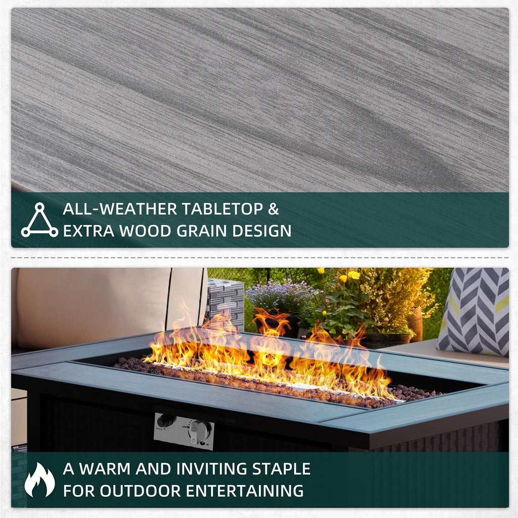 44 in Propane Fire Pit Table for Outside Patio with Lava Rocks, Black