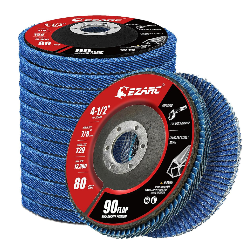 EZARC Zirconia Flap Discs 80 Grit High Density, 4.5x7/8", Type 29, 12-Pack