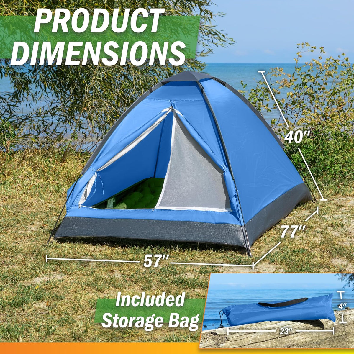 2 Person Camping Tent with Rain Fly and Carrying Bag - Lightweight Outdoor Pop Up Tents for Camping Essentials, Music