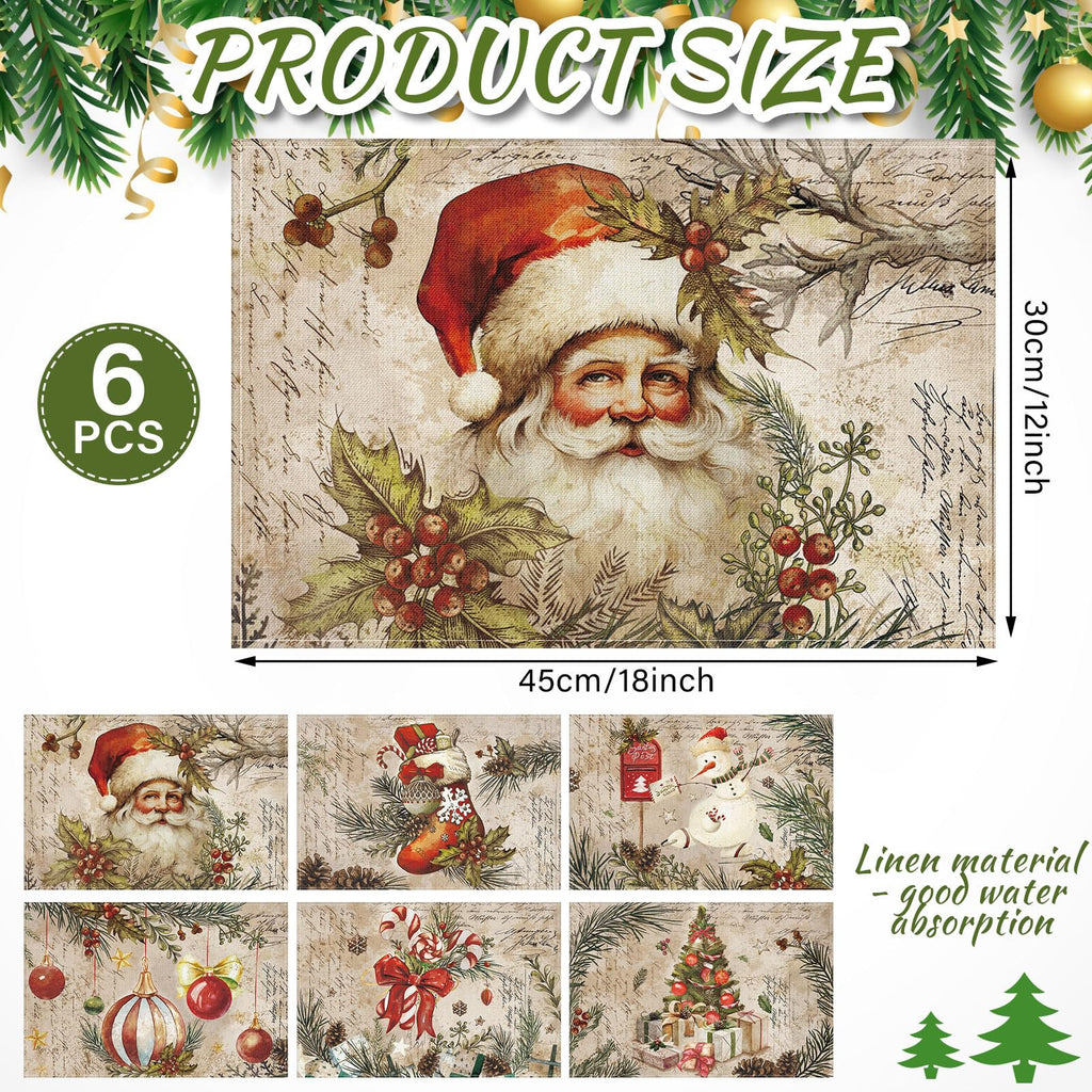 6 Pcs Christmas Placemats 12x18 Ball Washable Table Mats Xmas