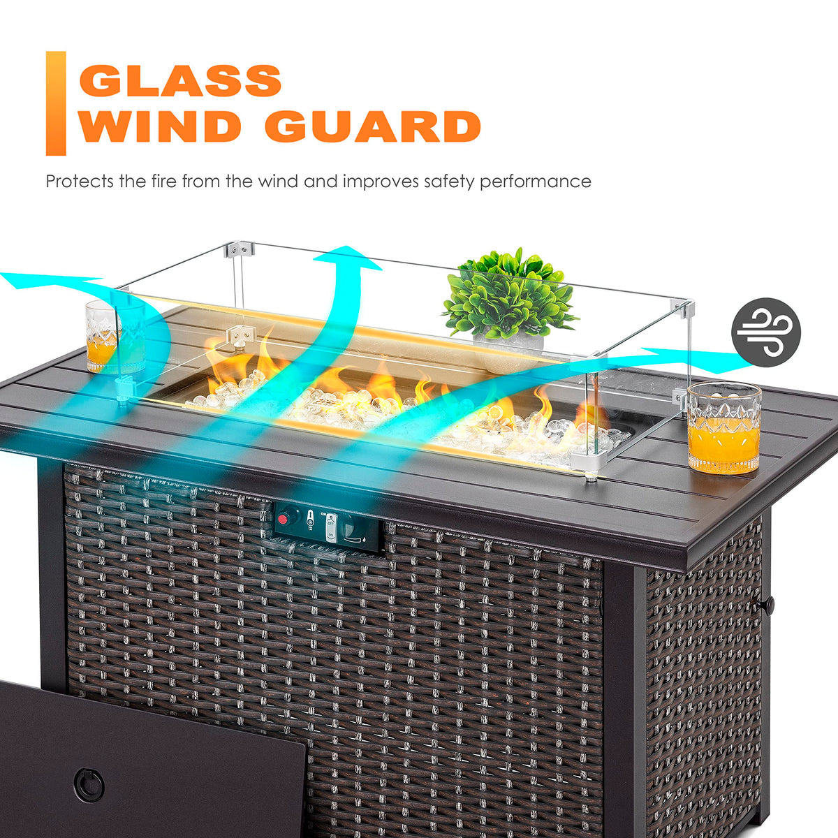 27.6'' x 11.7'' x 6.5" Rectangular Fire Pit Wind Guard, Transparent Tempered Glass, Polished Aluminum Brackets, 3M