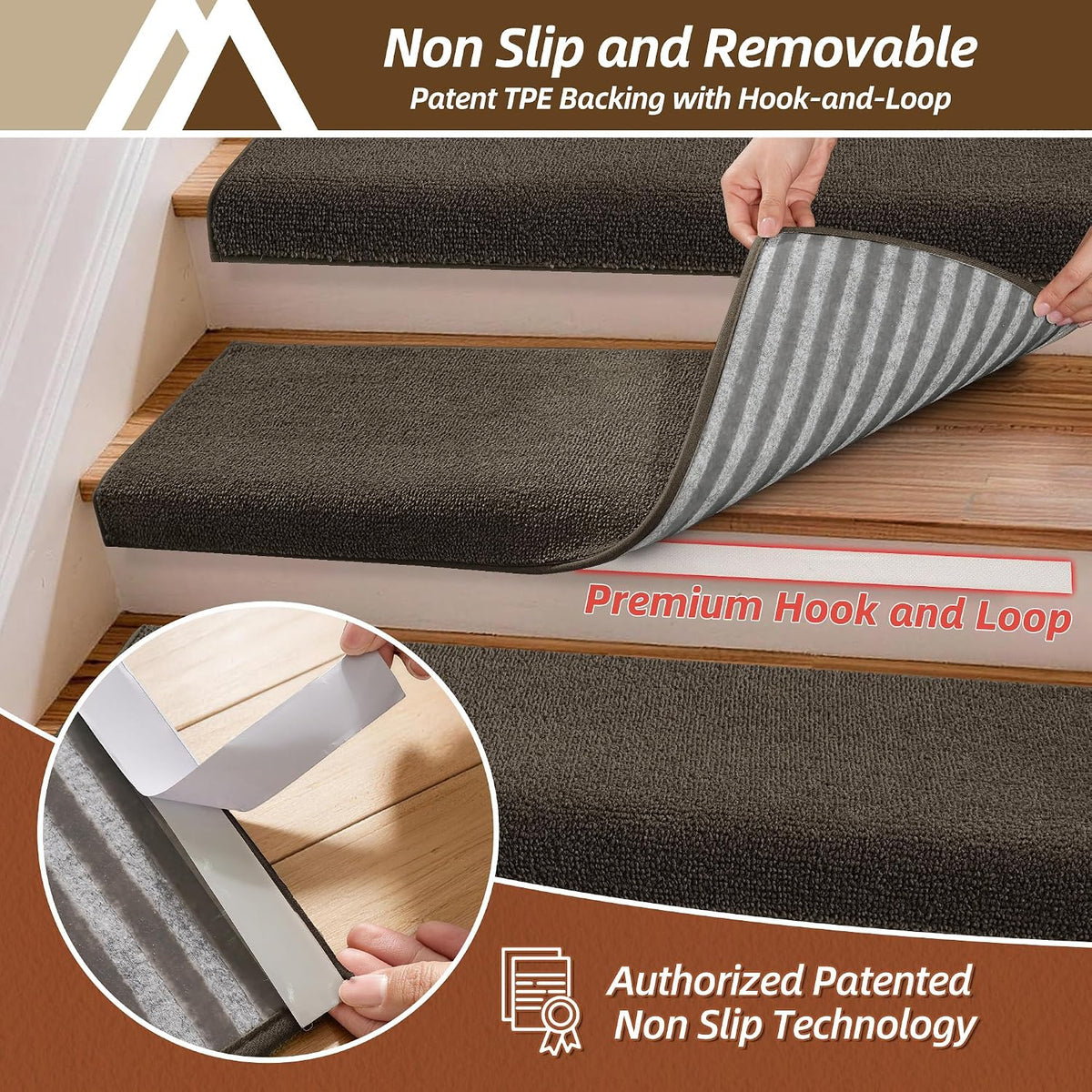 Bullnose Carpet Stair Treads Stair Protector 11"x30",14Pc,Brown