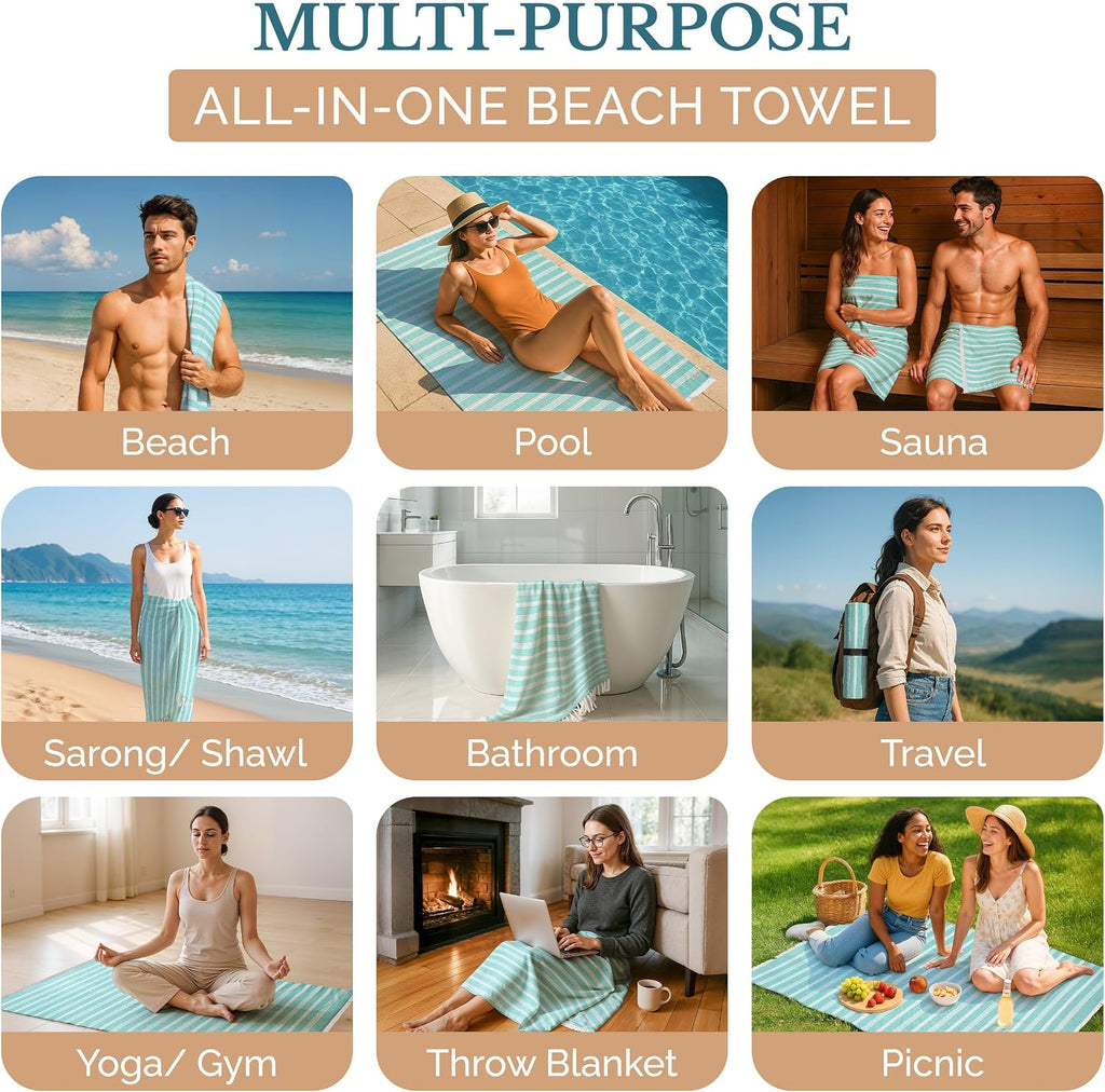 Sand Free Beach Towel, Oversized Pool Towels with Pre-Washed Quick Dry Fabric, Lightweight Design for Travel or