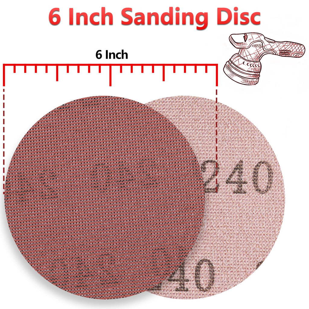 KQCXIK 50 Pcs 6 Inch Mesh Sanding Disc for Random Orbital Sander 240 Grit