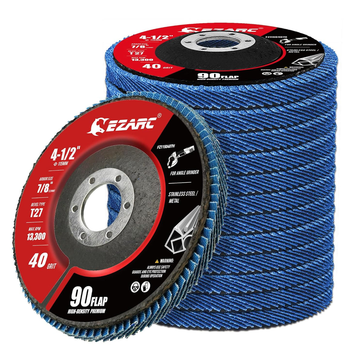EZARC Zirconia Flap Discs 40 Grit High Density, 4.5x7/8", Type 27, 12-Pack