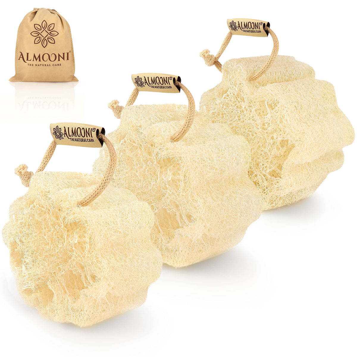 Mini Natural Loofah Sponge, Egyptian Shower Sponge, 3 Count