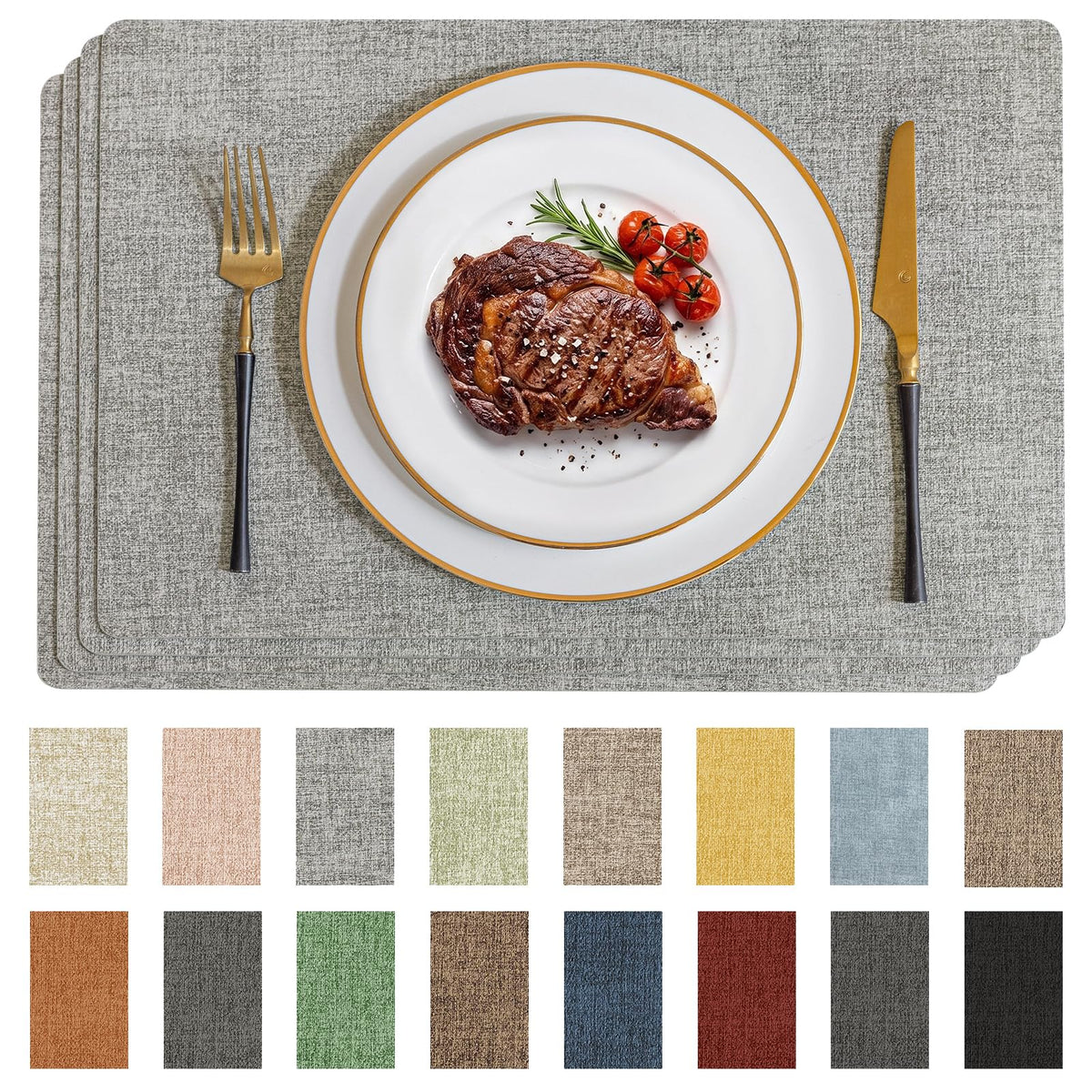 Faux Leather Vinyl Placemats Set of 4, Light Grey