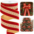 12Yd 2.5" Reversible Red Gold Velvet Wired Ribbon, Xmas Embroidered Ribbon