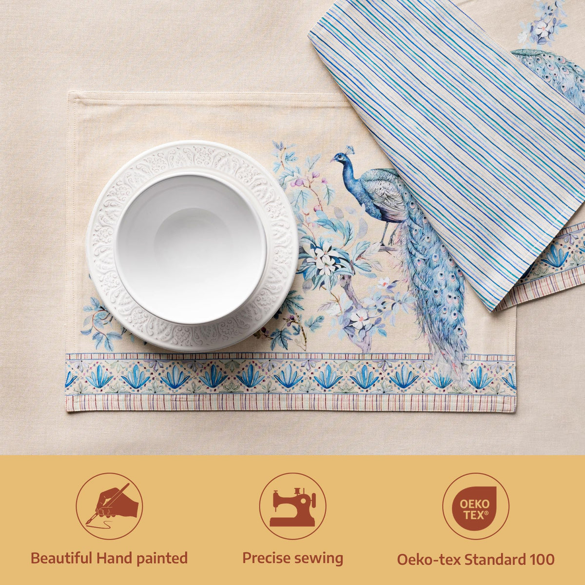 Placemats Set of 4 Reusable 100% Combed Cotton (13"x19")