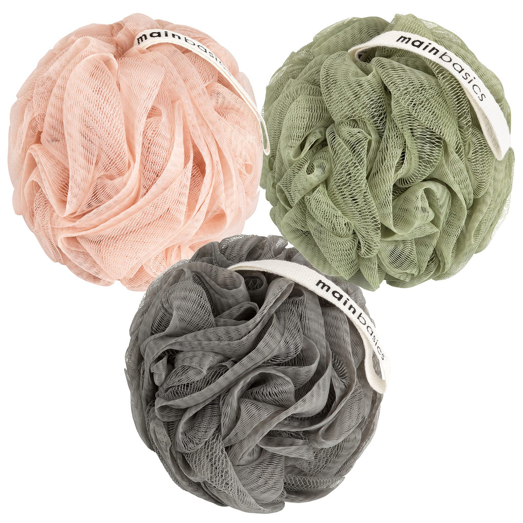 Shower Loofah Sponge Pouf, Set of 3, Earthy Love